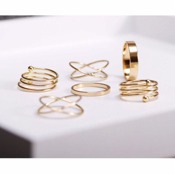 6pcs Set Gold Tone Finger Tip Knuckle Stacking - Picture 3 of 7